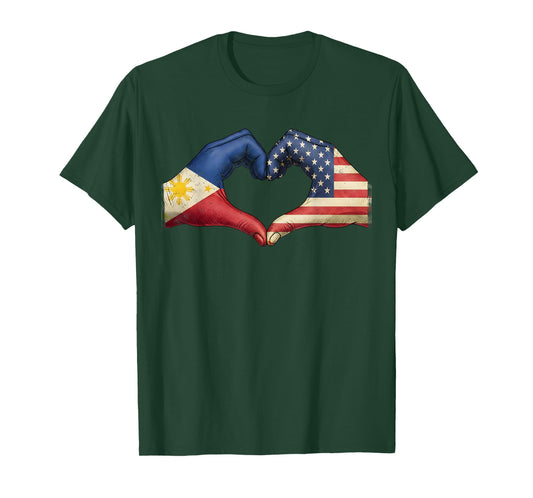 Philippines USA Flag Heart Hands Vintage Unity Culture Art T-Shirt