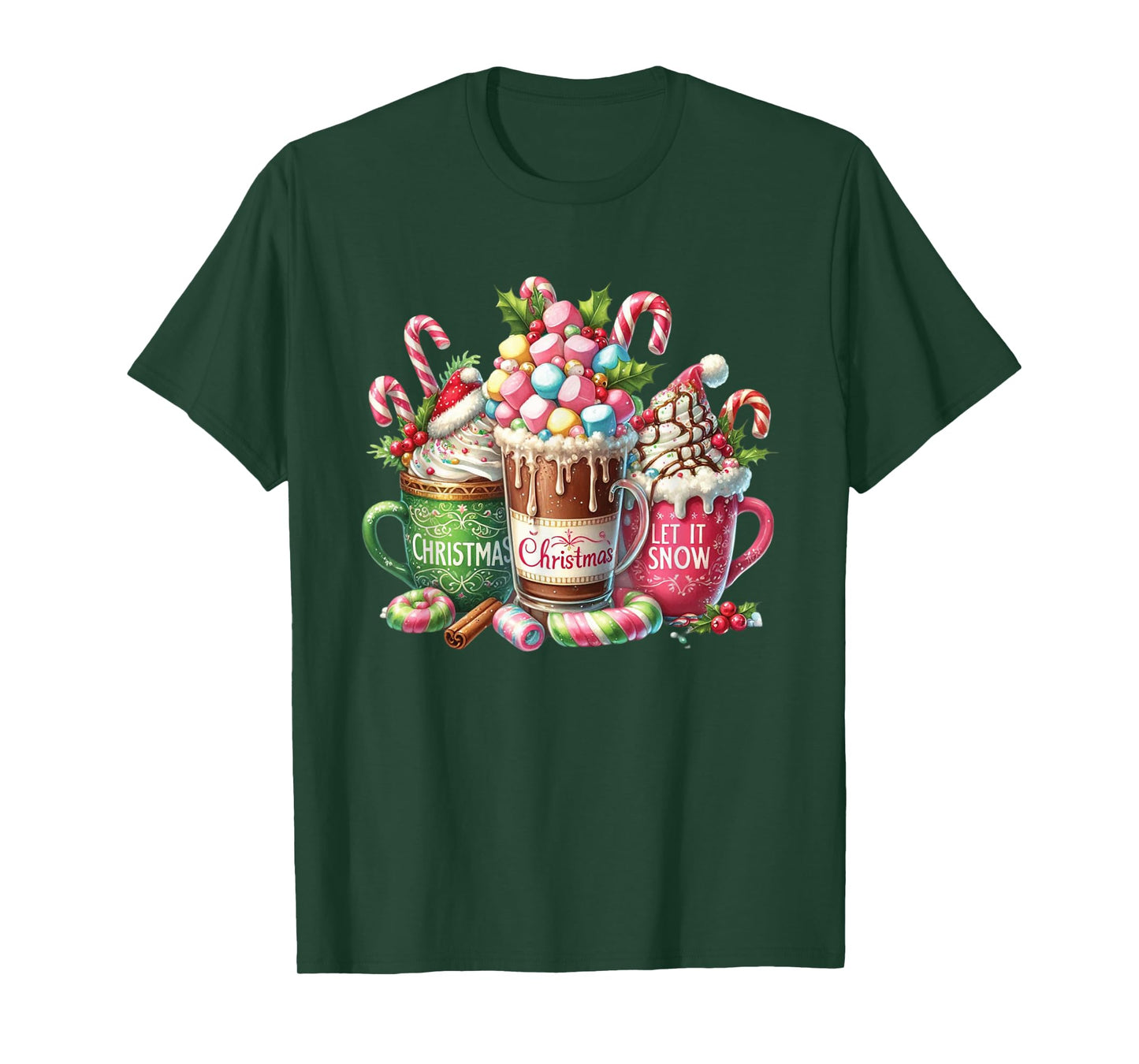 Christmas Cocoa Mug Candy Cane Marshmallow Holiday Graphic T-Shirt