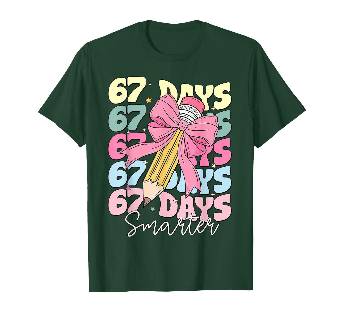 67th Day of School 67 Days Smarter Coquette Bow Teacher T-Shirt