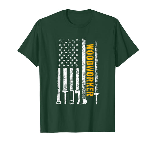 American Flag Woodworker Carpenter Funny Woodworking T-Shirt