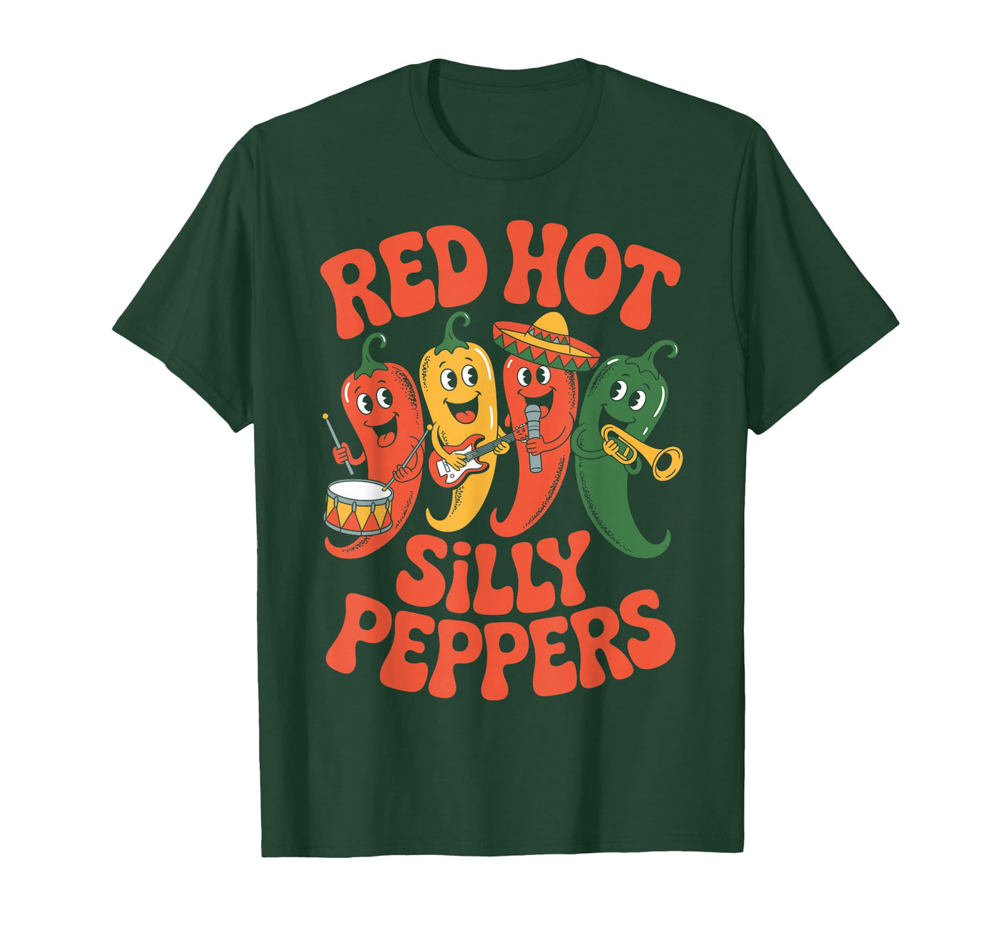 Red Hot Silly Peppers Funny Chili Band Cartoon Retro T-Shirt