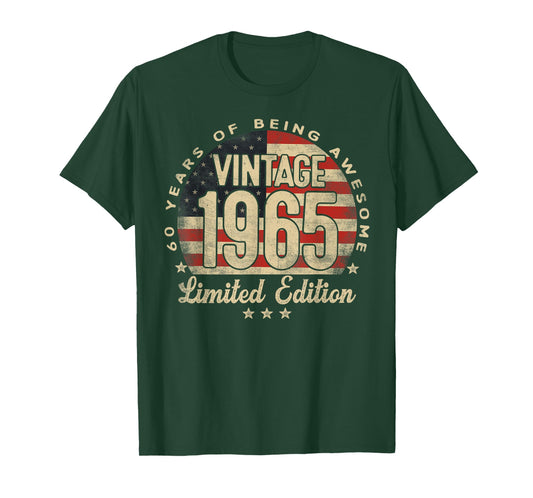 Vintage 1965 Limited Edition 60-Year-Old Gifts USA Flag T-Shirt