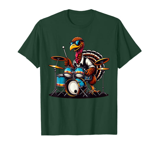 Funny Turkey Drums Thanksgiving Drum Drummer Womens Mens Kid T-Shirt