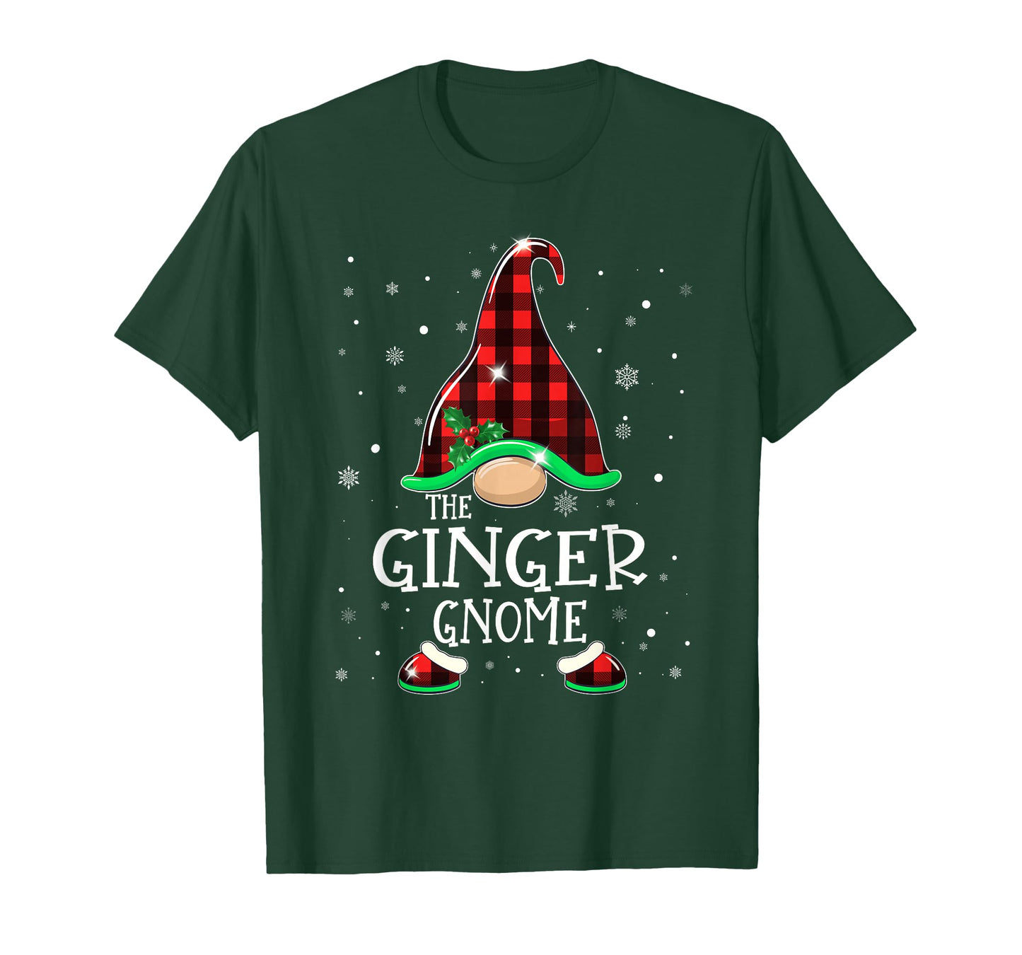Funny Ginger Gnome Buffalo Plaid Matching Christmas Pajama T-Shirt