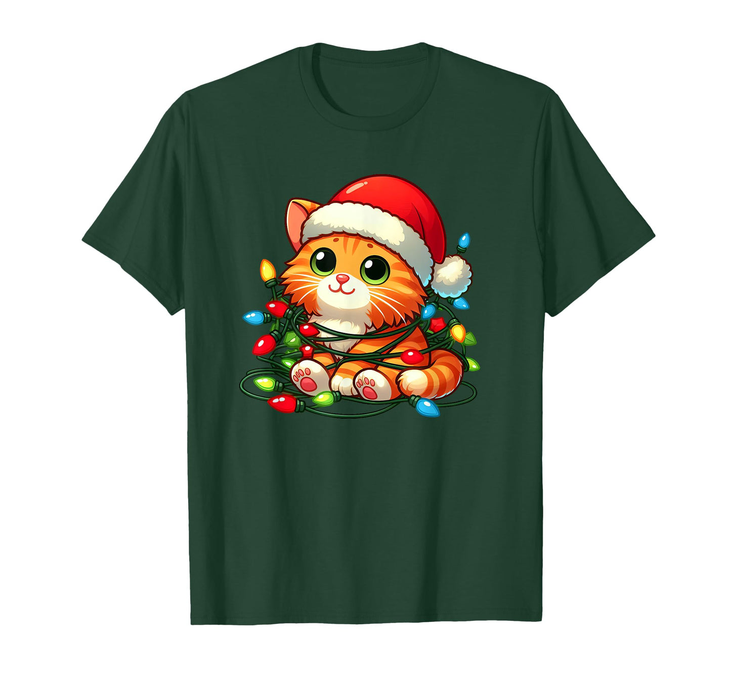 Orange Tabby Cat Christmas Lights Pet Funny Xmas T-Shirt for Men Women Kids