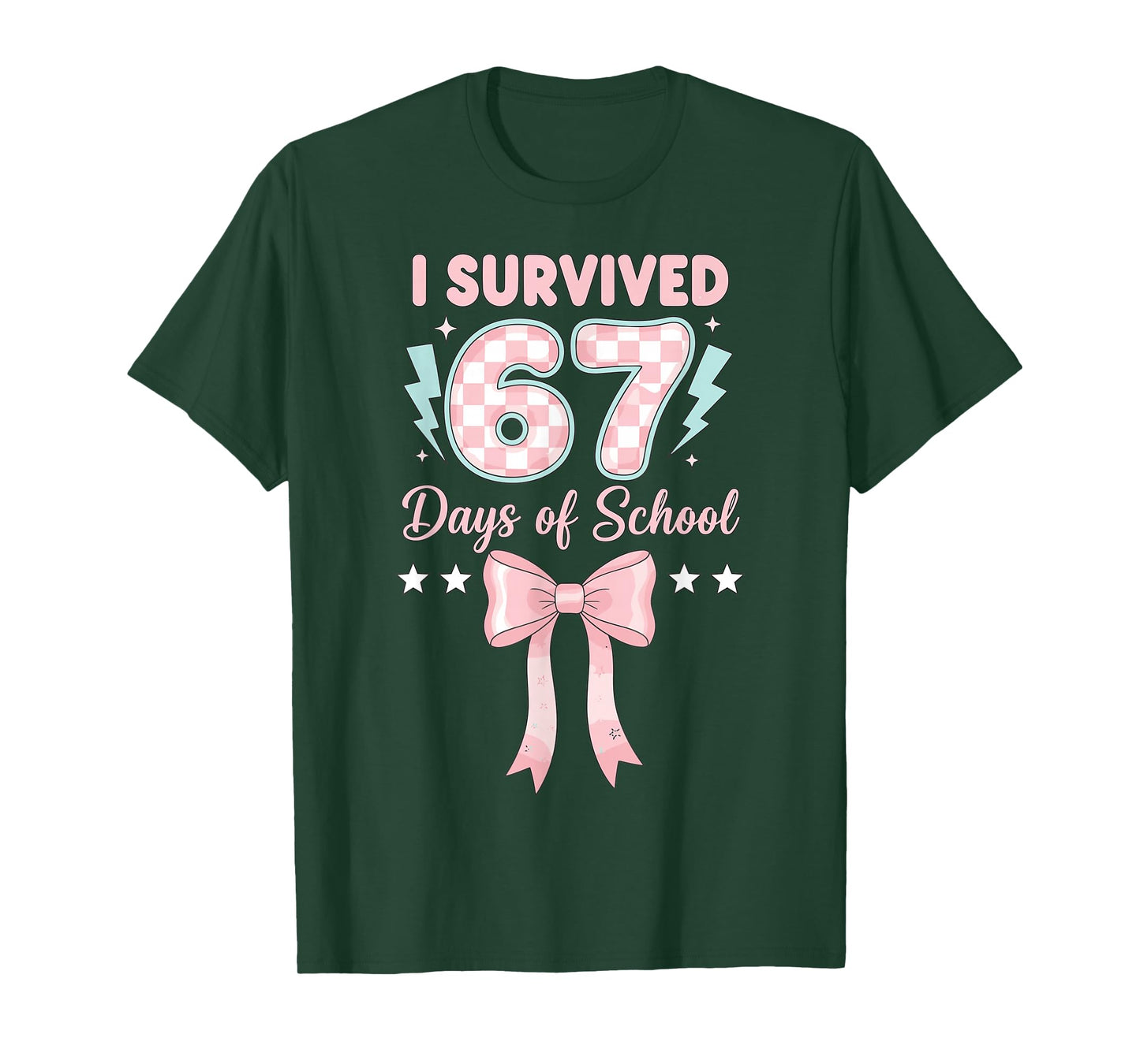 I Survived 67 Days Coquette Pink Bow Six Seven Meme Girl T-Shirt