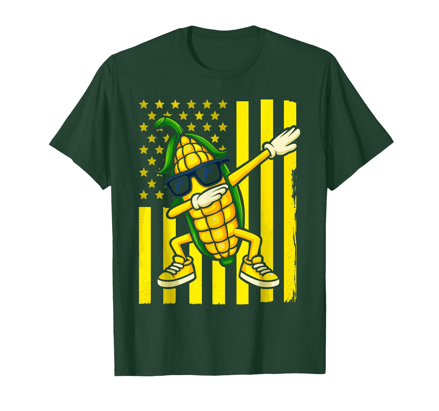 Graphic Corn Retro American Flag Dabbing Corn Lover T-Shirt