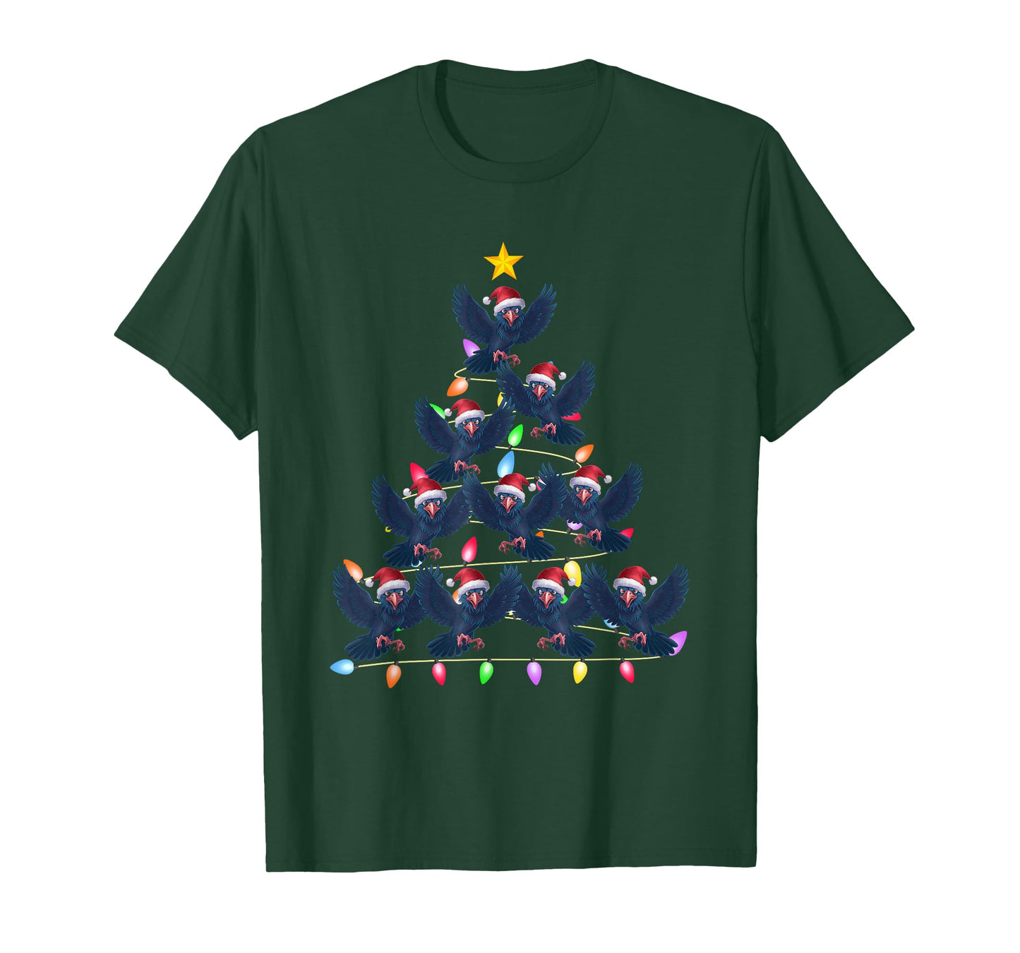 Christmas Tree Lights Men Women Santa Raven Xmas PJs T-Shirt