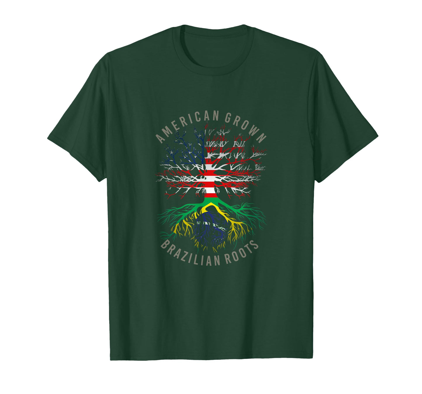 American Grown Brazilian Roots USA Brazil Flag Heritage Tree T-Shirt