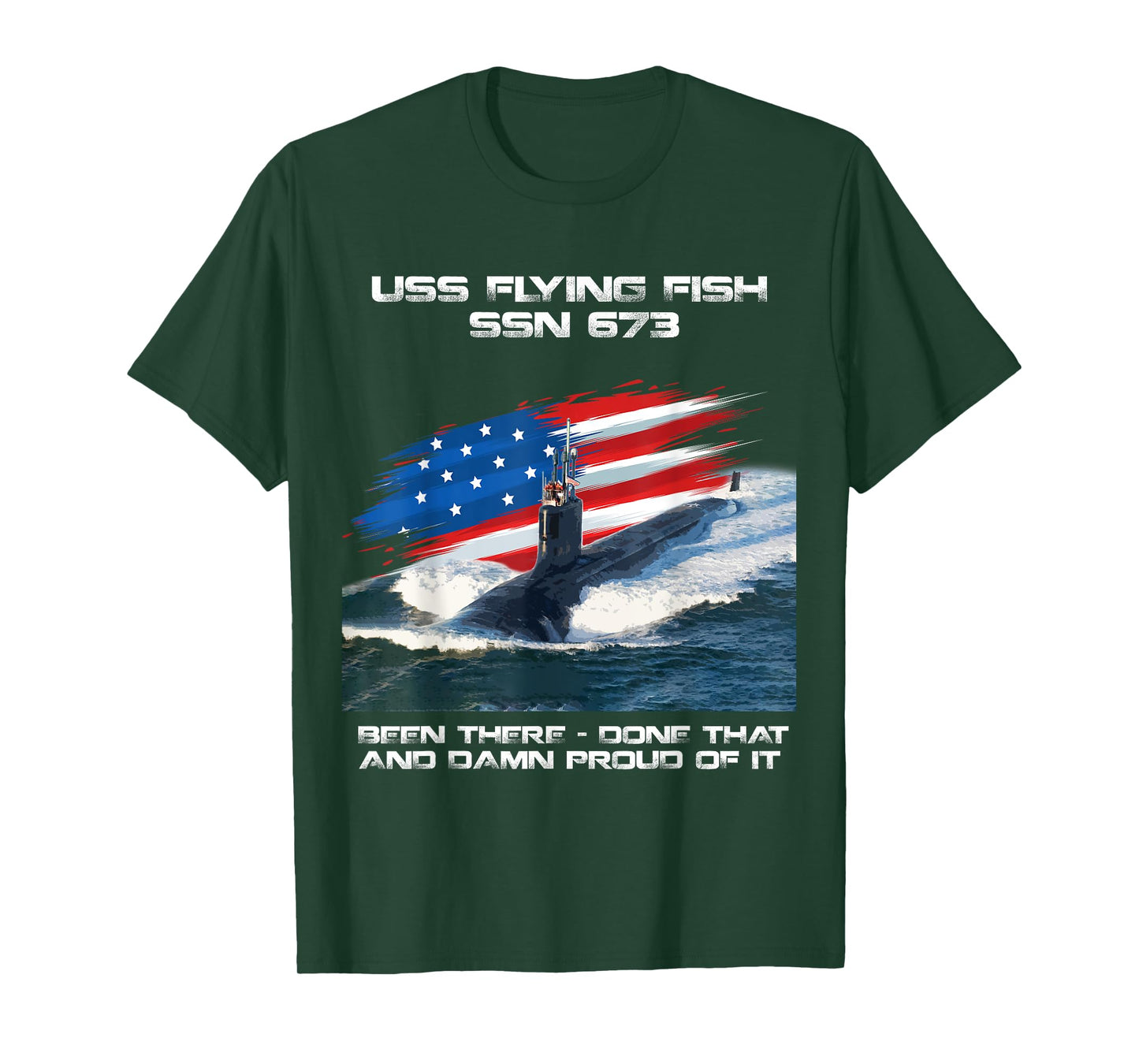 USS Flying Fish SSN-673 American Flag Submarine Veteran Xmas T-Shirt