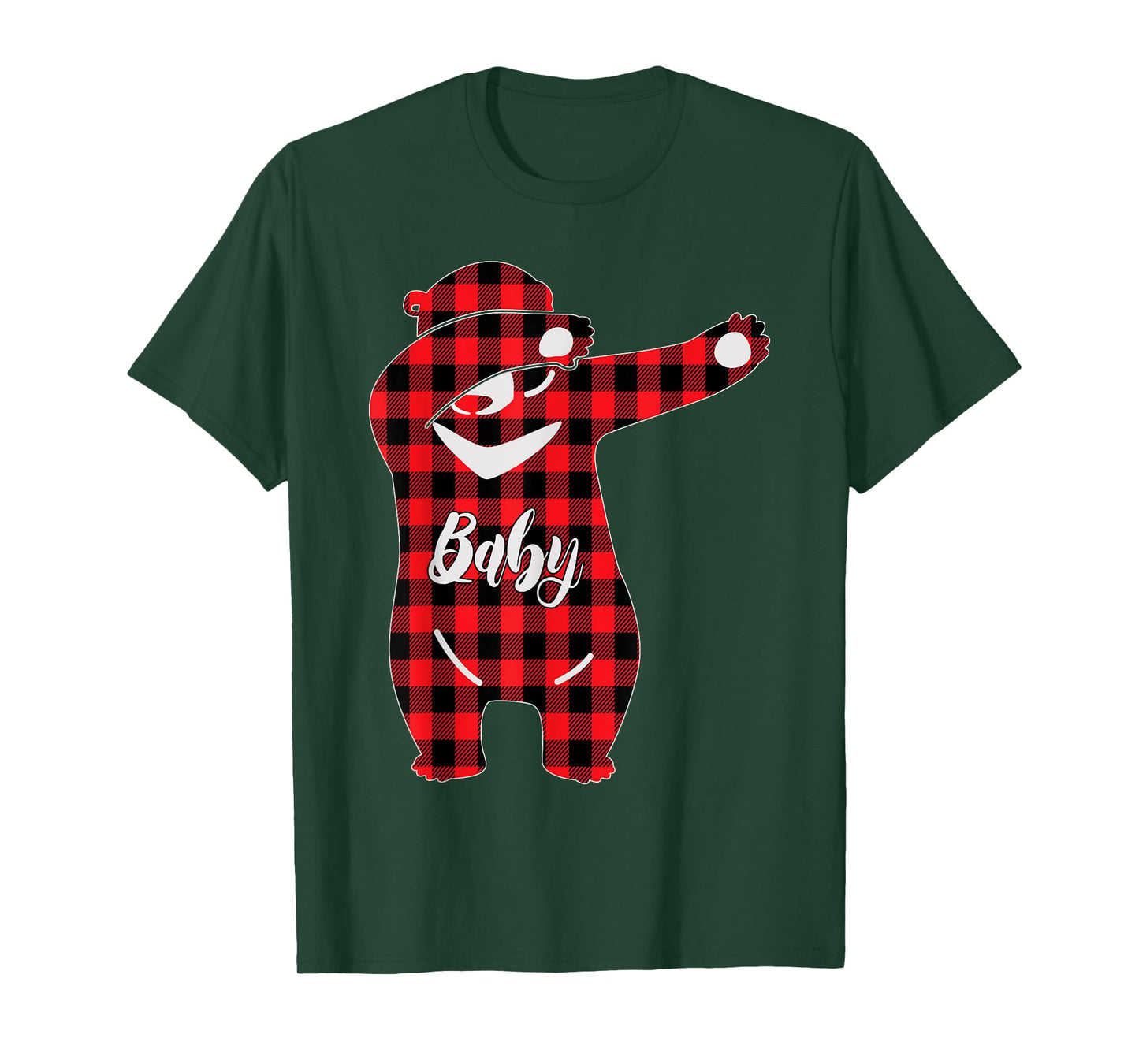 Kids Red Plaid Dabbing Baby Bear Pajama Christmas T-Shirt