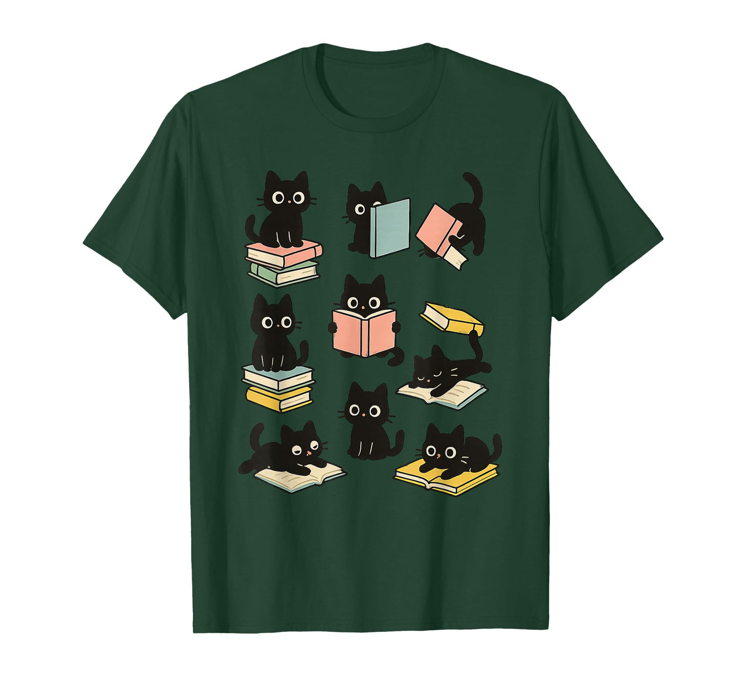 Funny Black Cats Reading Books Cat Lover T-Shirt