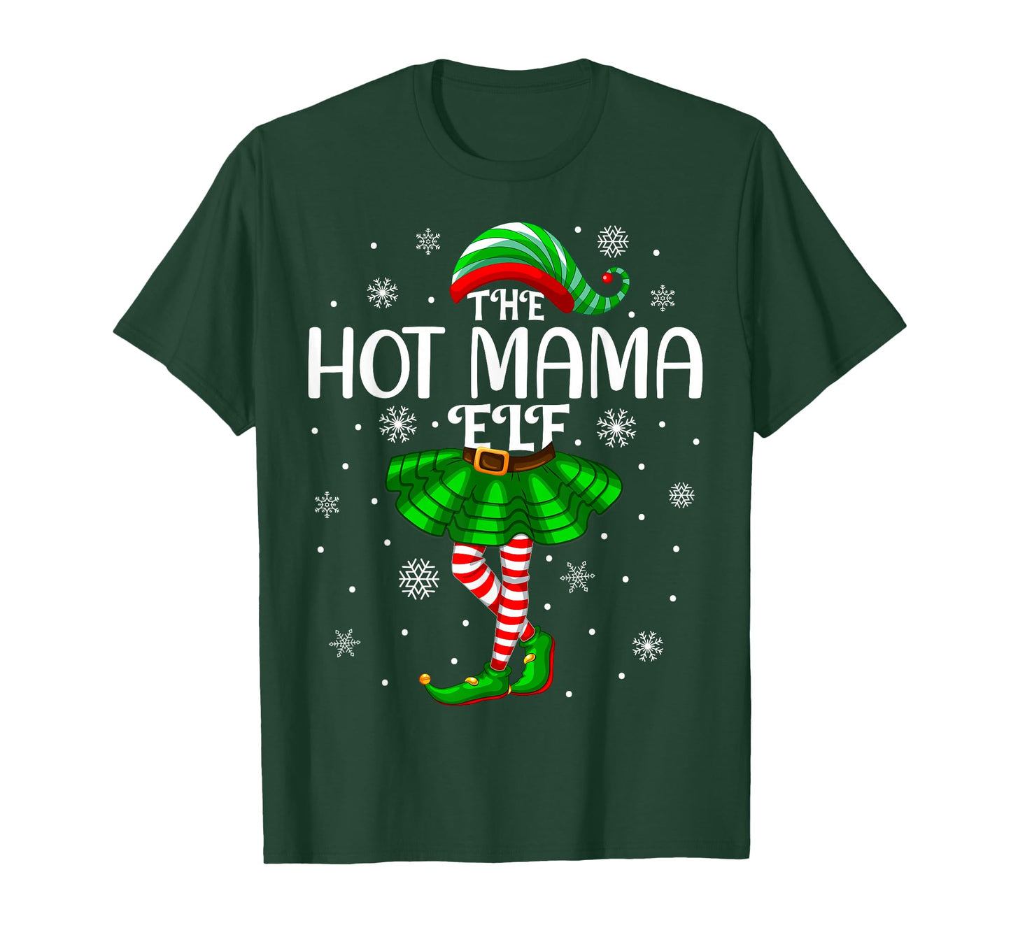 Matching Family Xmas Women Girls Mom Hot Mama Elf Christmas T-Shirt
