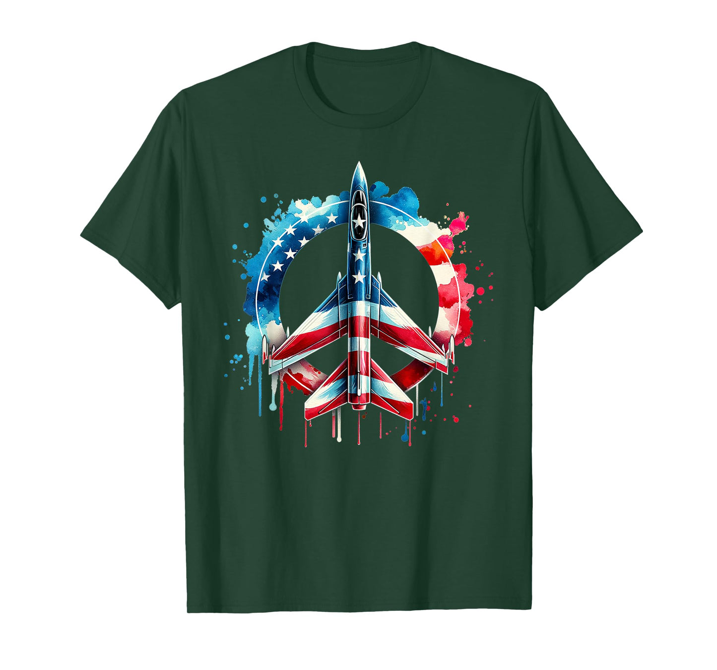 Flying Jet American Flag Peace Sig USA Patriotic July 4th T-Shirt