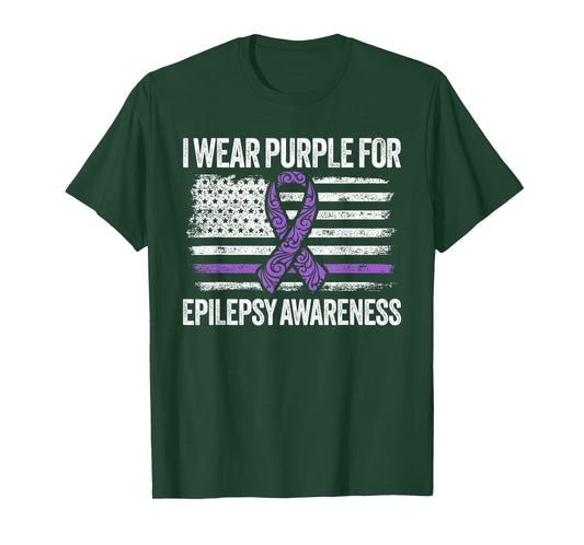 Epilepsy Awareness Month I Wear Purple American Flag Ribbon T-Shirt