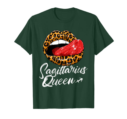 Sagittarius Queen Zodiac Sign With Leopard Print Juicy Lips T-Shirt