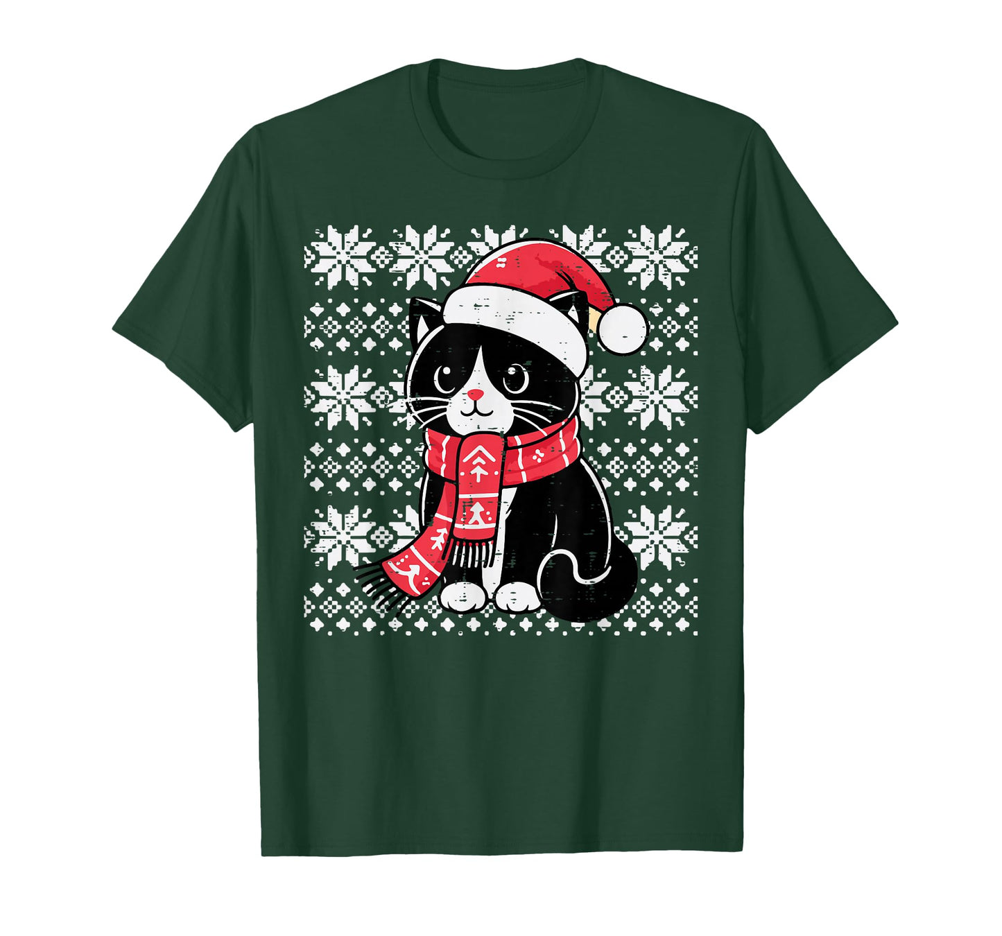 Christmas Tuxedo Cat Santa Scarf Ugly Xmas Women Girls Kids T-Shirt