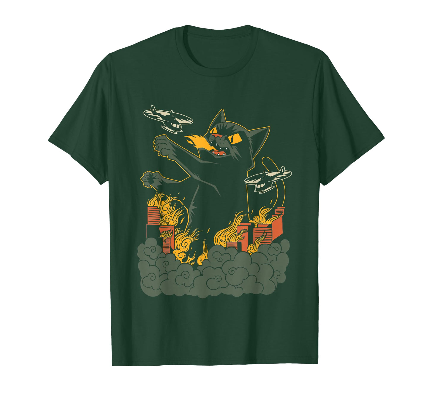 Kaiju Cat Anime Comic Art Japanese Zilla Big Cat Graphic T-Shirt