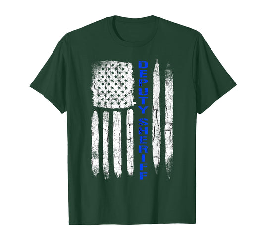 Deputy Sheriff Shirts for Men Thin Blue Line American Flag T-Shirt