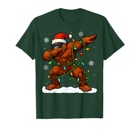 Dabbing Bigfoot Christmas Lights Boys Christmas Sasquatch T-Shirt