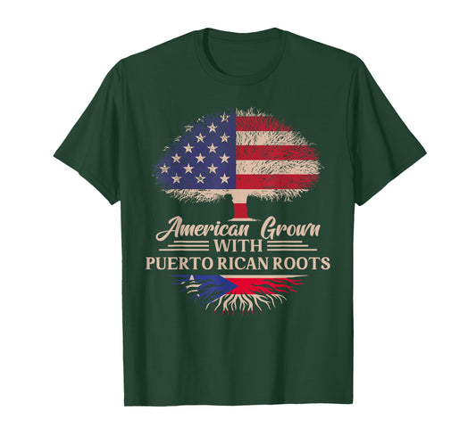 American Grown With Puerto Rican Roots Half American Flag T-Shirt