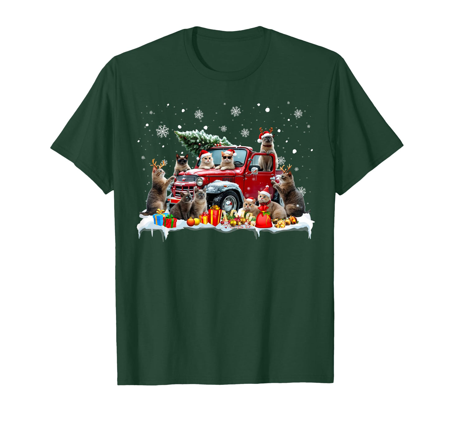 Devon Rex Cat Red Truck Christmas Tree Santa Ugly Xmas T-Shirt