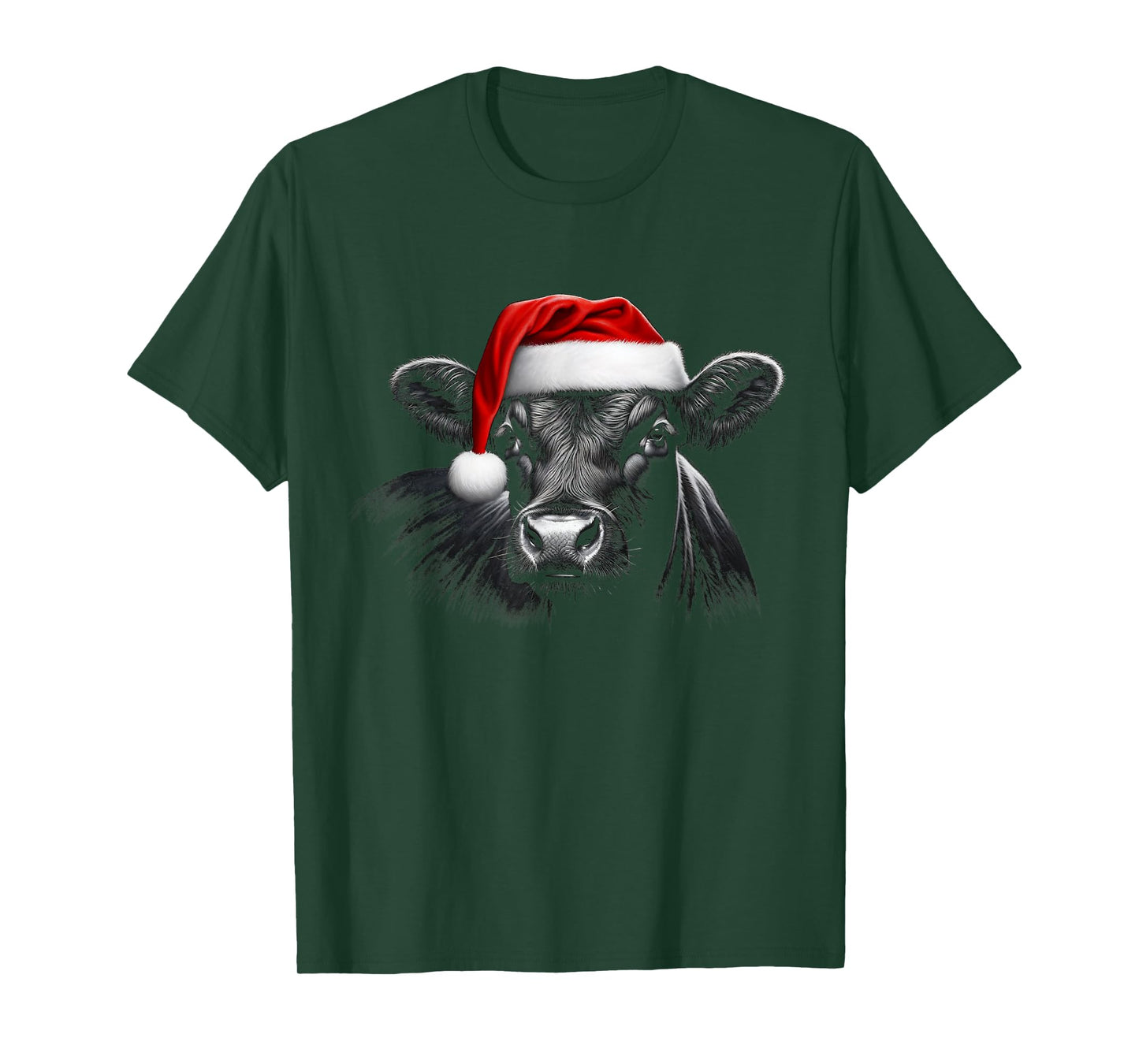 Angus Rancher Christmas Hat Cow Santa Hat Black T-Shirt