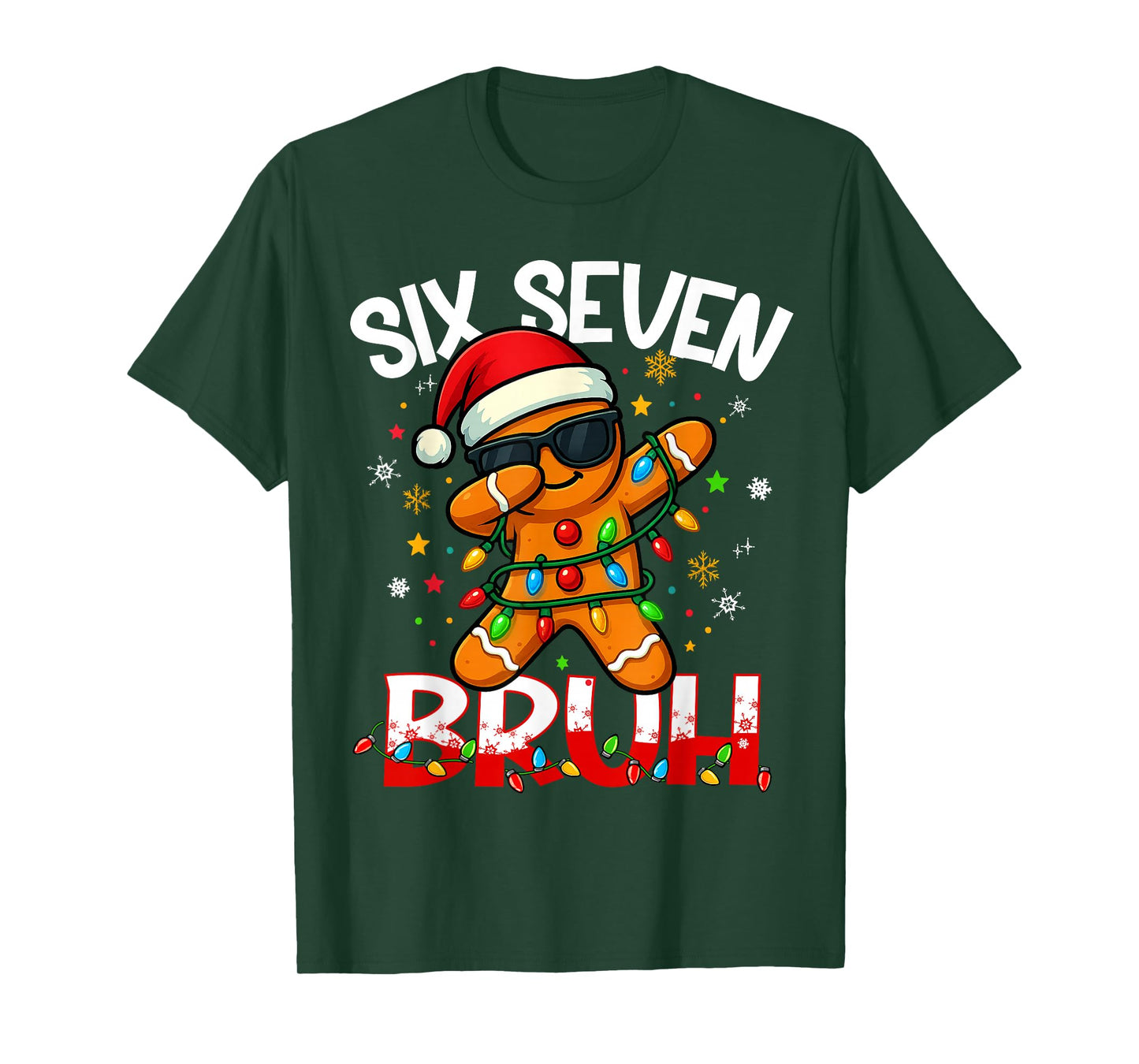 Six Seven 6 7 Meme Dabbing Gingerbread Man Christmas Bruh T-Shirt