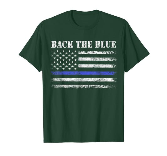 Back The Blue Thin Blue Line American Flag Police Support T-Shirt