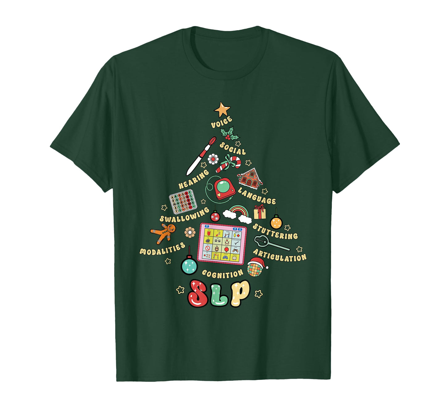 Christmas Tree SLP Speech Language Pathology Therapist Xmas T-Shirt