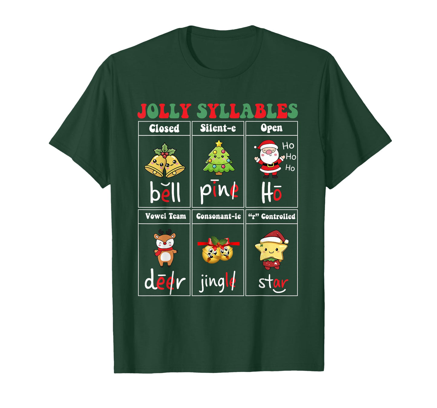 Christmas Jolly Syllables Teacher Students Funny Six Types T-Shirt