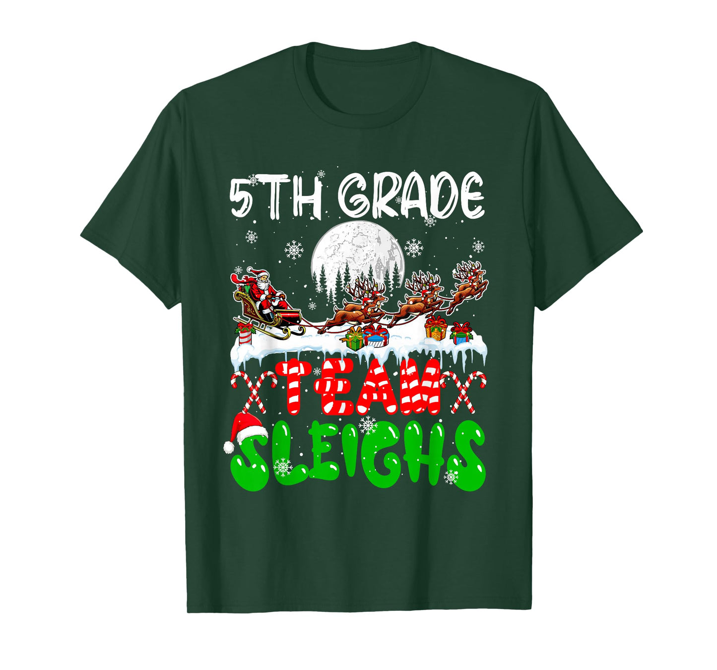 5th Grade Team Sleighs Xmas Teacher Santa Sleigh Reindeer T-Shirt