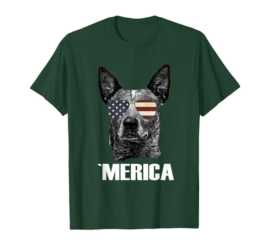 4th July Blue Heeler Dog Merica Patriotic USA Flag Cute T-Shirt