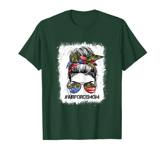 All American Airforce Mom Messy Bun US Flag 4th of July T-Shirt