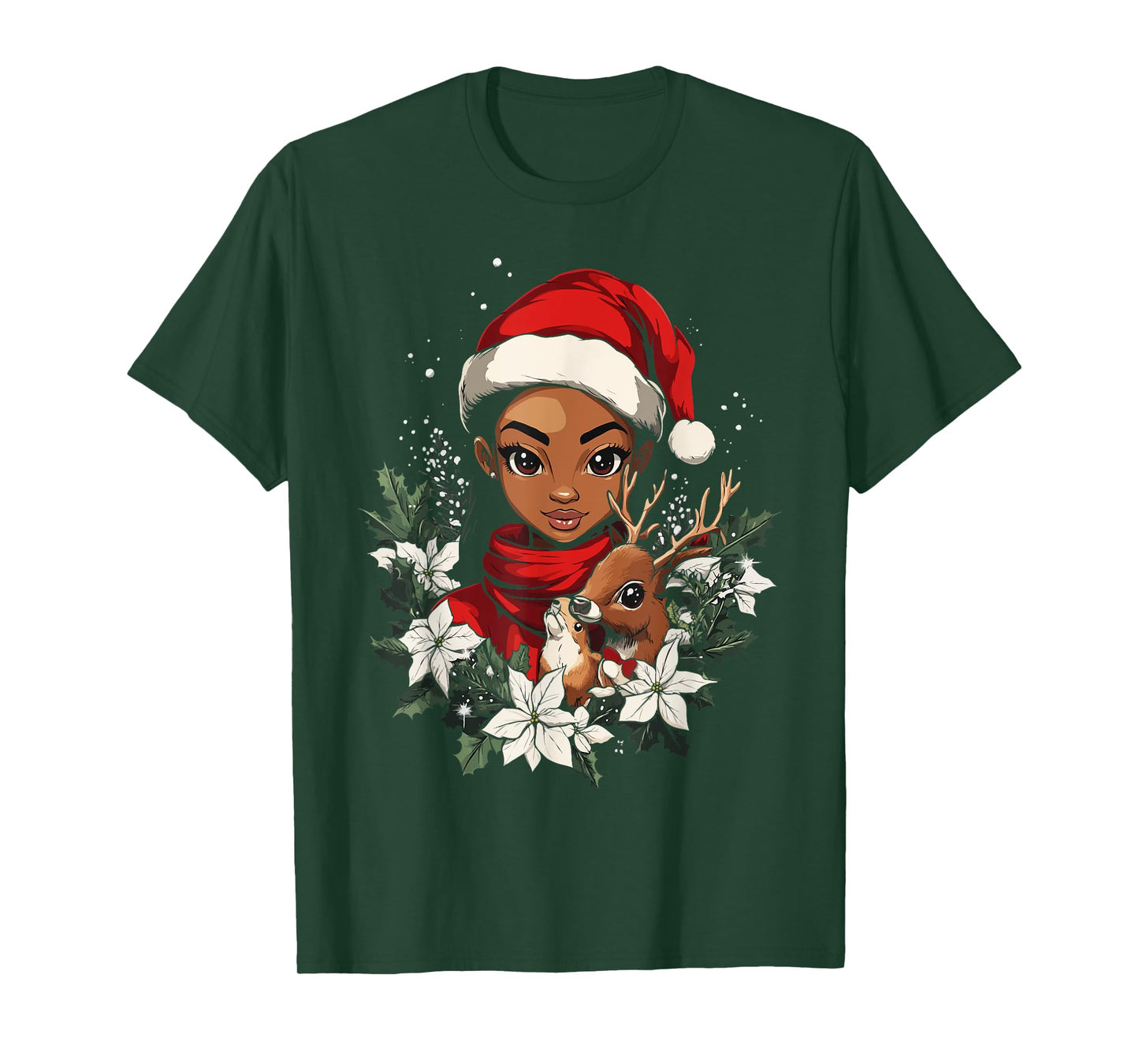 Christmas Black African American Deer Women Kids Girl Xmas T-Shirt