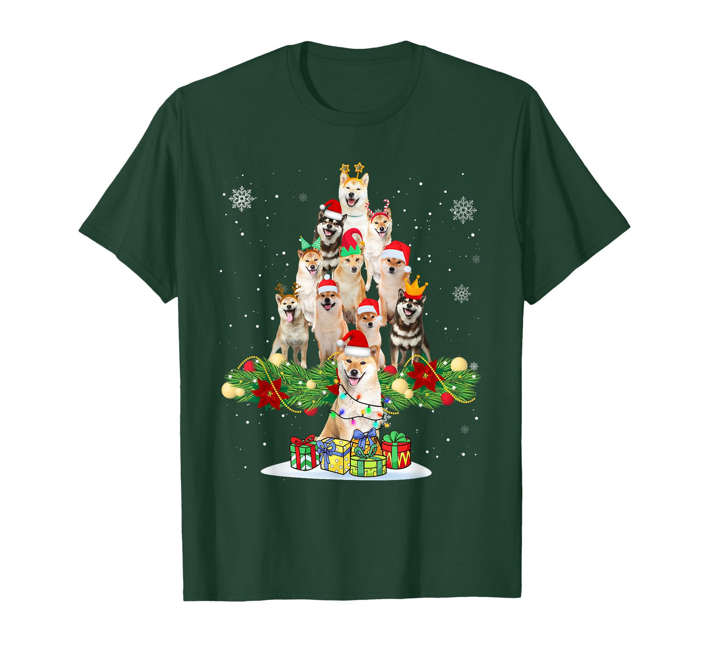 Ugly Sweater Christmas Tree Shiba Inu Dog Xmas Lights T-Shirt