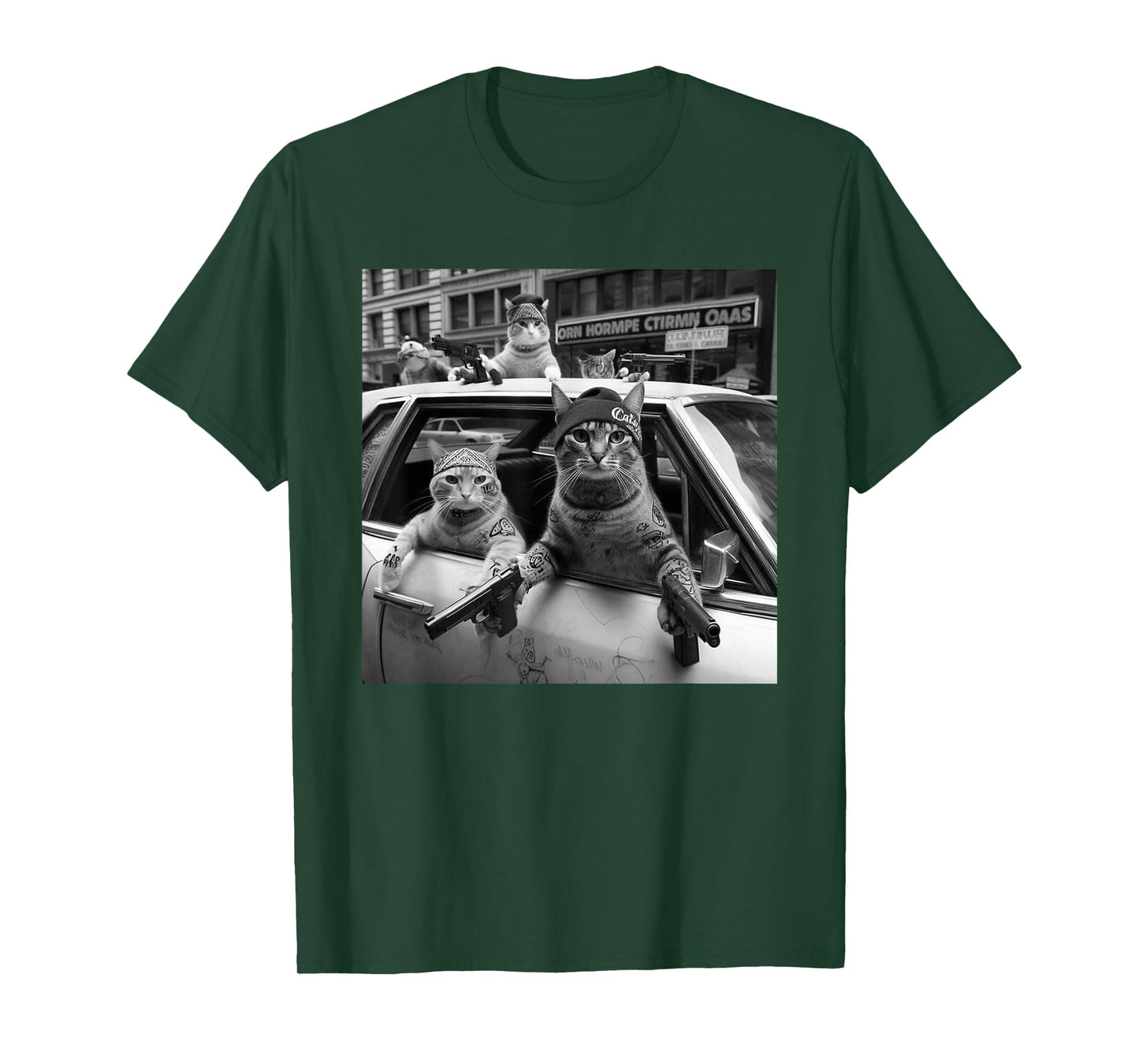 Funny Gangster Cats Street Design T-Shirt