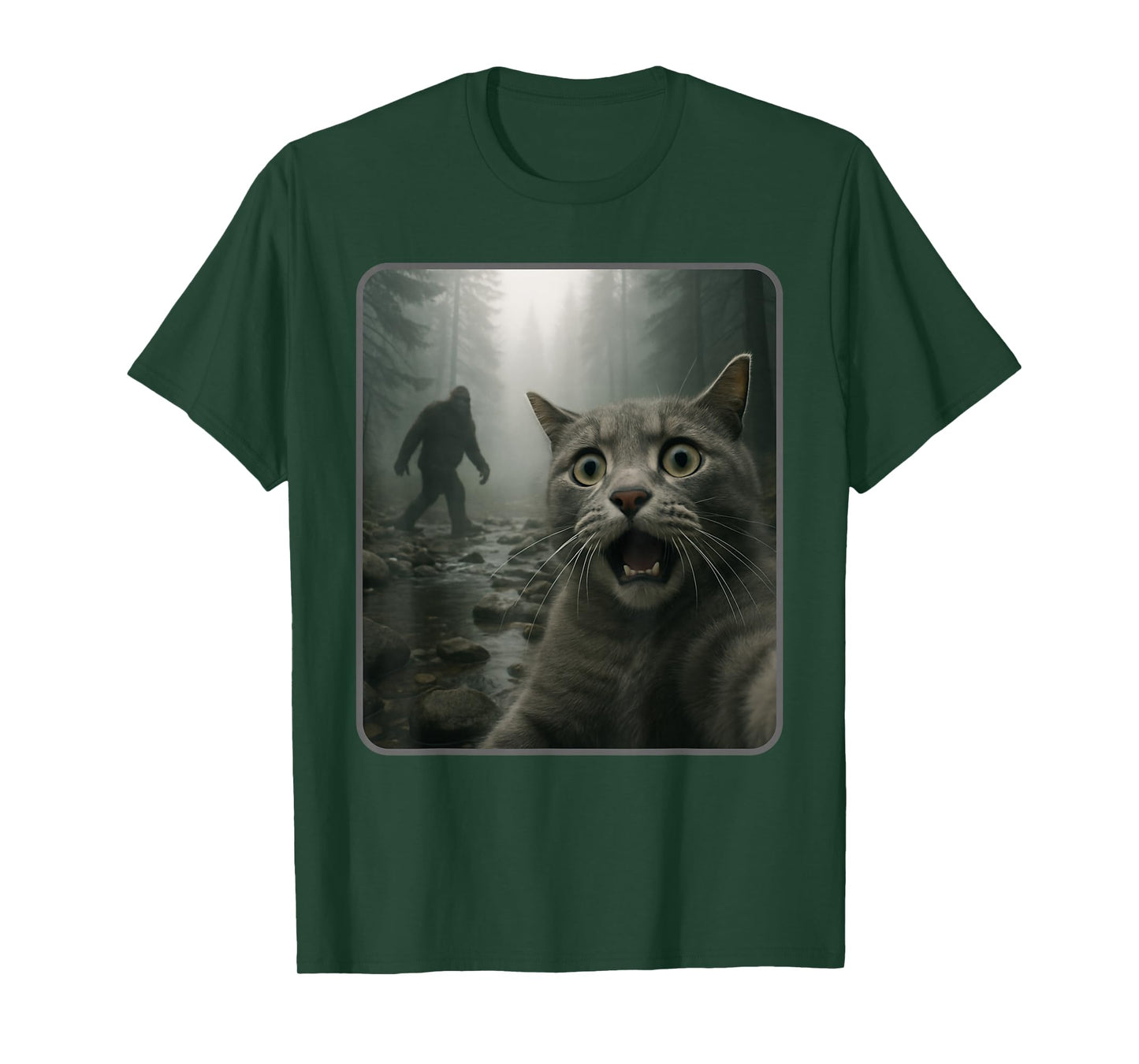 Funny Cat Selfie with Bigfoot Meme T-Shirt