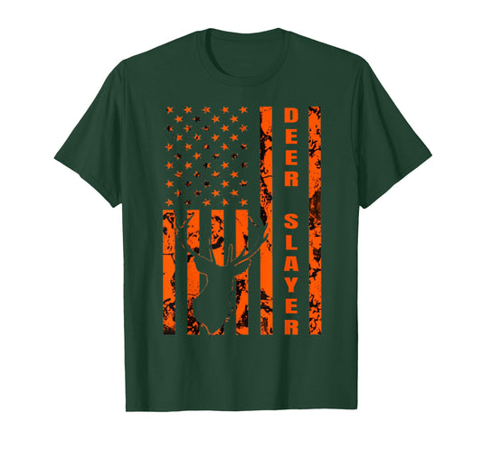 Hunter Orange Camo American Flag Deer Slayer Hunting Lover T-Shirt