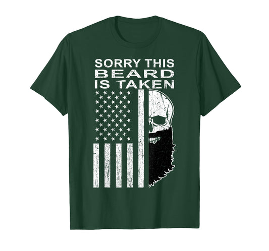Sorry This Beard is Taken American Flag Skull Bearded Gifts T-Shirt
