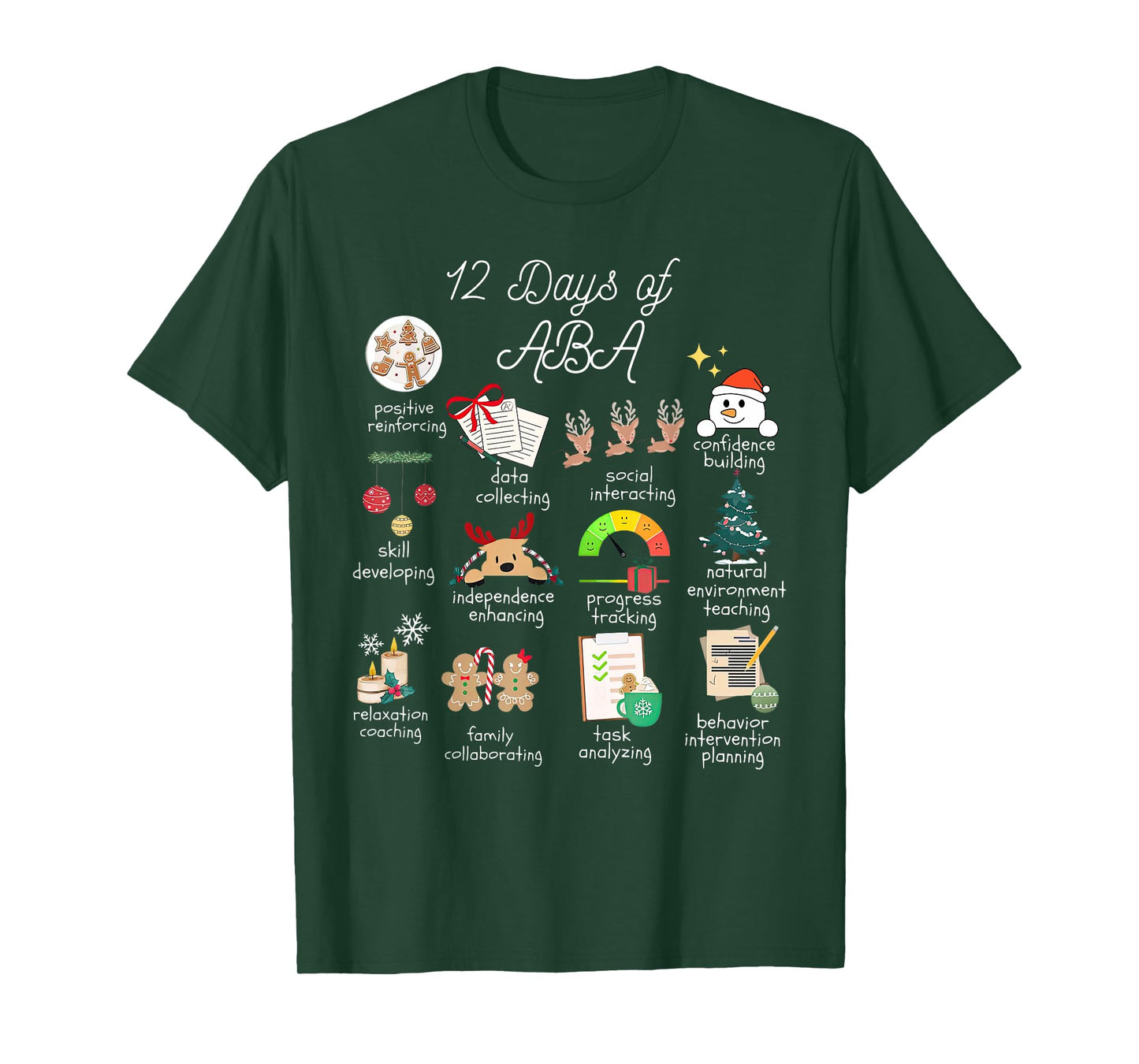 12 Days of ABA Therapist Behavior Analyst Christmas Holiday T-Shirt