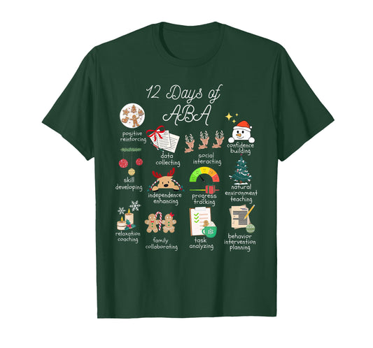 12 Days of ABA Therapist Behavior Analyst Christmas Holiday T-Shirt
