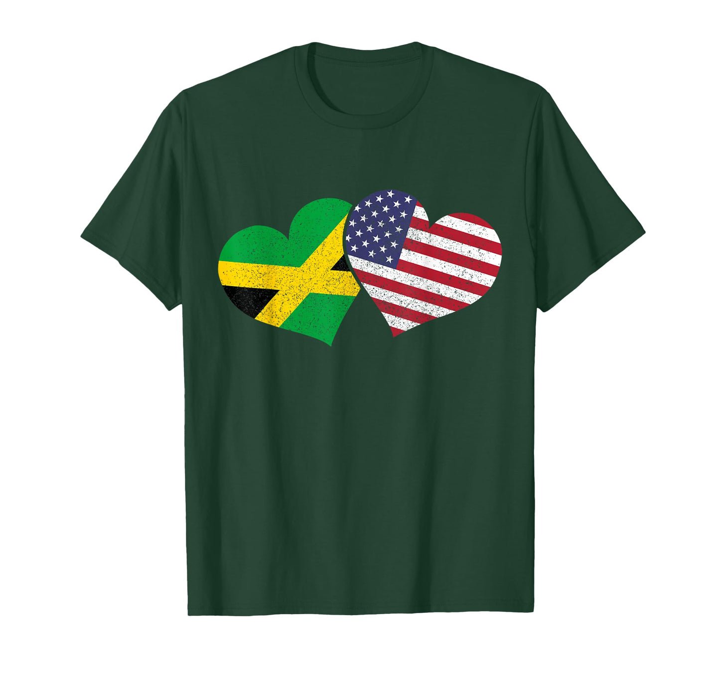 Jamaica Heart Jamaican Heritage USA American Flag Patriotic T-Shirt