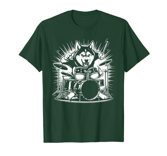 Drumming Husky Drummer Drums Music Rock Band T-Shirt