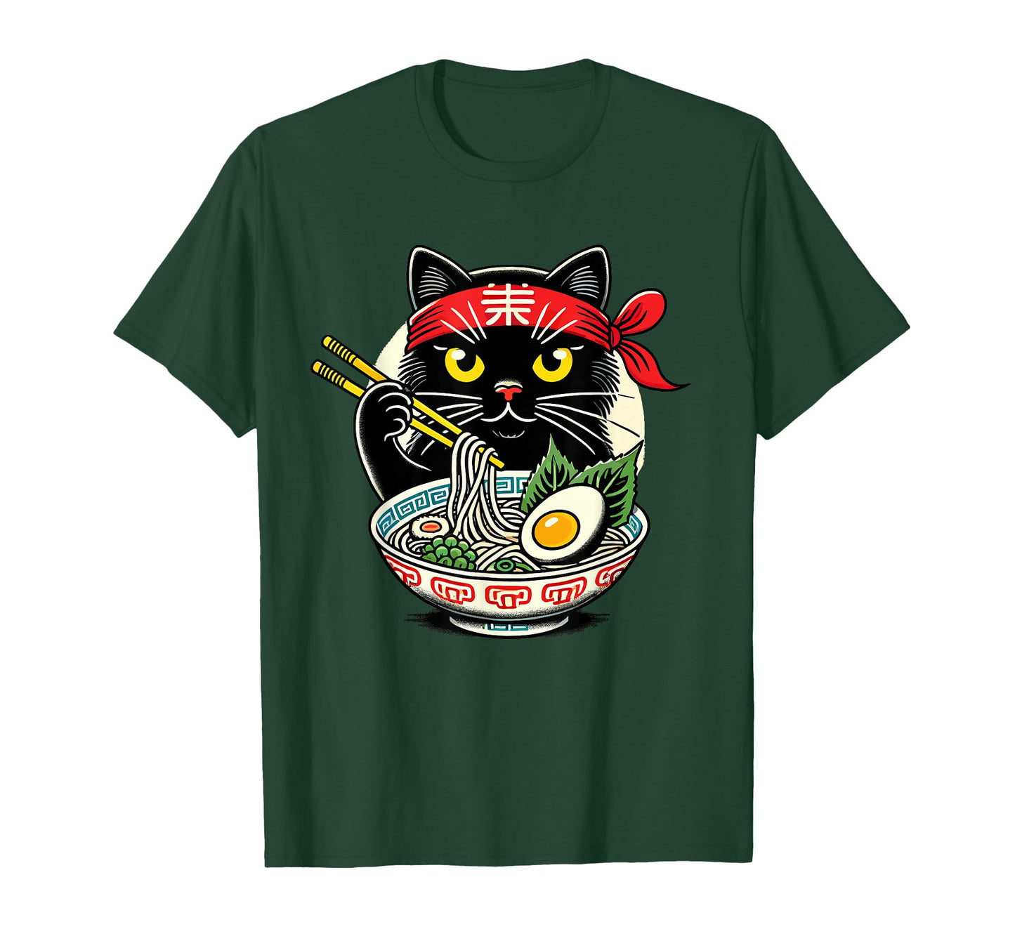 Cat Eating Ramen Noodles, Japanese Anime & Kawaii, Black Cat T-Shirt