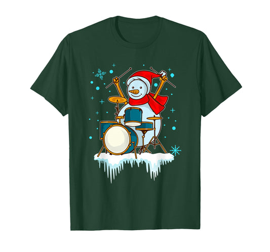 Snowman Drummer Christmas Drums Percussionist T-Shirt
