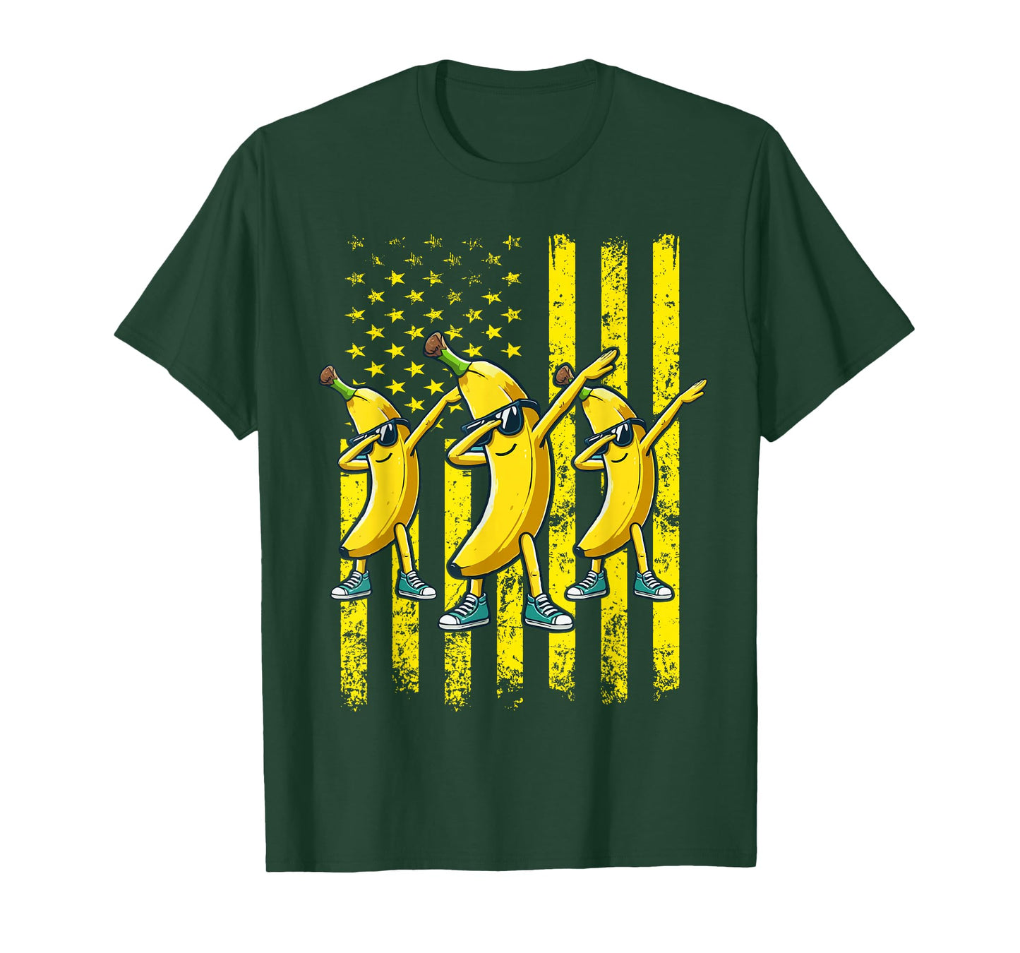 Dabbing Banana Retro American Flag Banana Lover Men Women T-Shirt