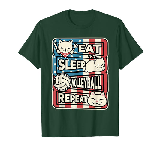 Eat Sleep Volleyball Repeat Patriotic Cute Volleyball Outfit T-Shirt