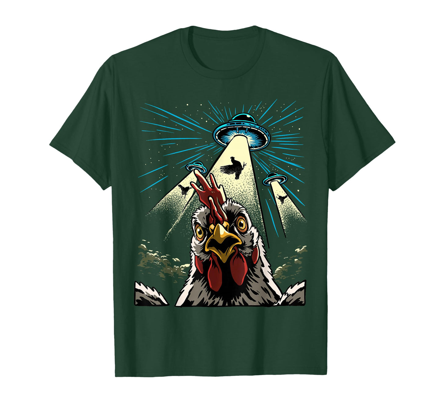Alien Chicken Rooster UFO Abduction Funny Alien Sci-Fi T-Shirt