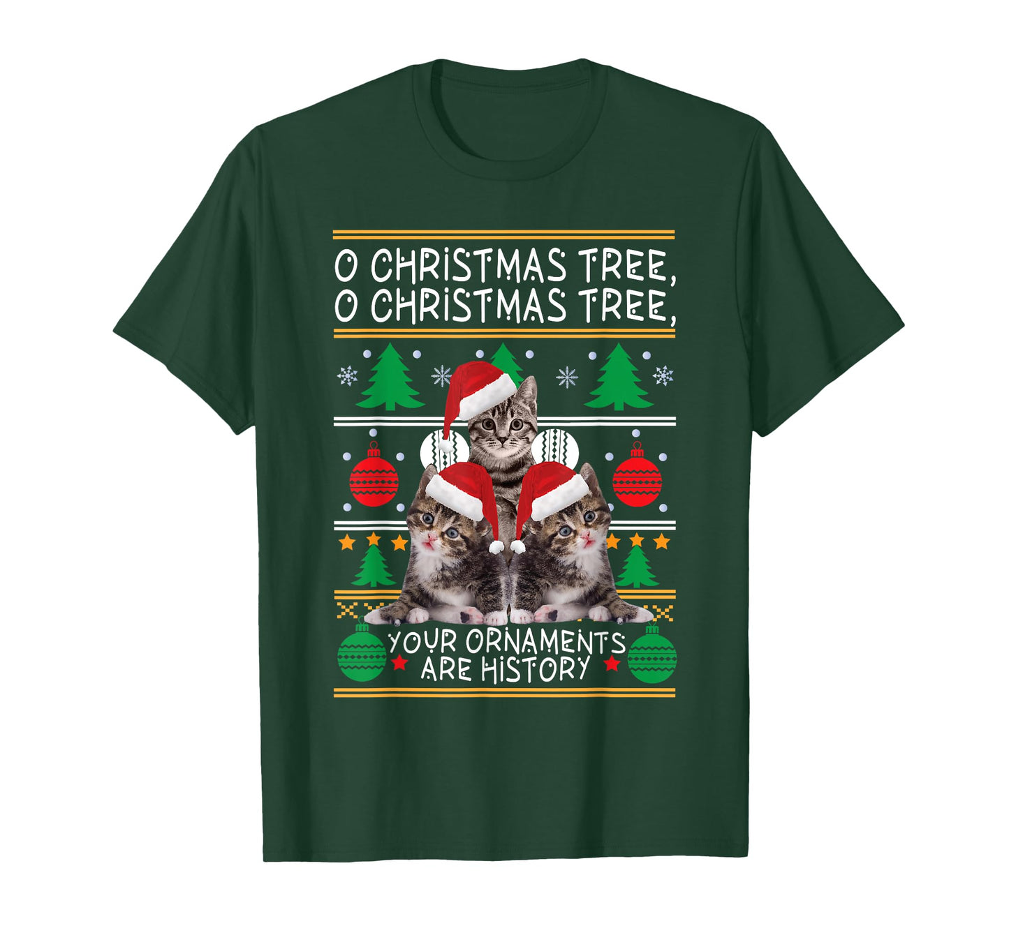 Cats Christmas Shirt Funny Ornaments Pajama Family Gift Tee T-Shirt